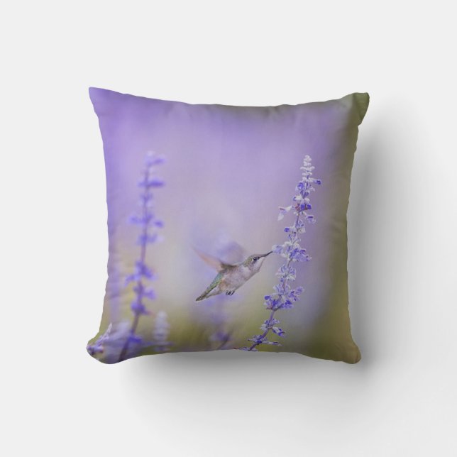 Hummingbird onder lavender Throw kussen (Voorkant)