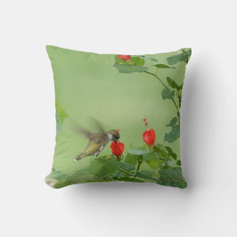 Hummingbird op bloemen, groen kussen