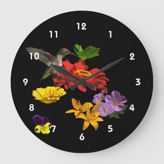 Hummingbird op Flowers Grote Klok (Voorkant)