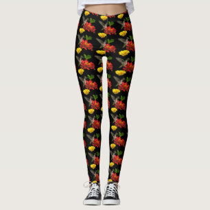 Hummingbird op Red Yellow Flowers Leggings