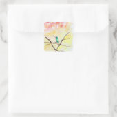 Hummingbird op Sunset Painting Vierkante Sticker (Tas)
