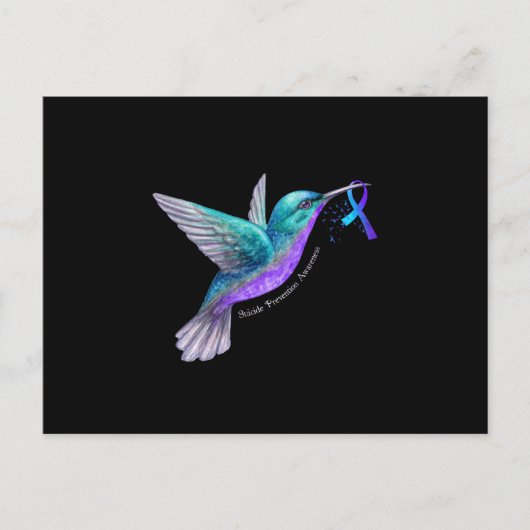 Hummingbird Paars Blue Ribbon Suicide Prevention Aankondigingskaart (Voorkant)