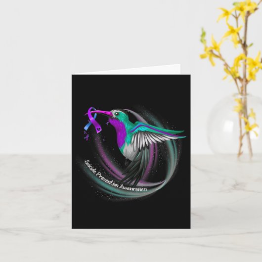 Hummingbird Paars Blue Ribbon Suicide Prevention Kaart (Gele Bloem)