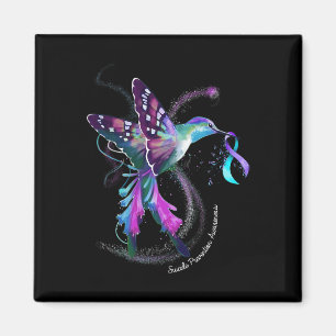 Hummingbird Paars Blue Ribbon Suicide Prevention Magneet