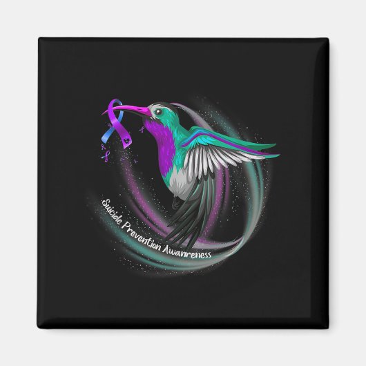 Hummingbird Paars Blue Ribbon Suicide Prevention Magneet (Voorkant)