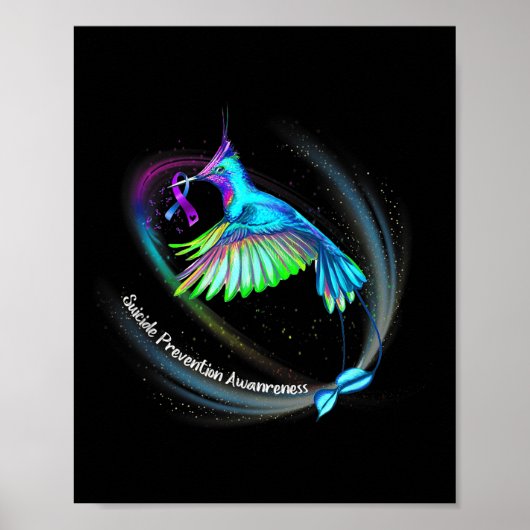 Hummingbird Paars Blue Ribbon Suicide Prevention Poster (Voorkant)