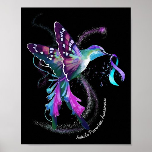 Hummingbird Paars Blue Ribbon Suicide Prevention Poster (Voorkant)