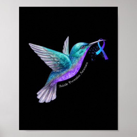 Hummingbird Paars Blue Ribbon Suicide Prevention Poster (Voorkant)