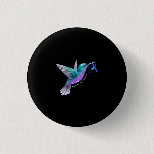 Hummingbird Paars Blue Ribbon Suicide Prevention Ronde Button 3,2 Cm (Voorkant)