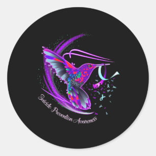 Hummingbird Paars Blue Ribbon Suicide Prevention Ronde Sticker