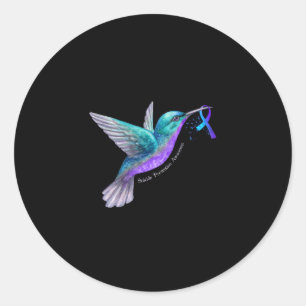 Hummingbird Paars Blue Ribbon Suicide Prevention Ronde Sticker