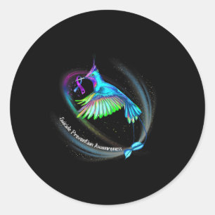 Hummingbird Paars Blue Ribbon Suicide Prevention Ronde Sticker
