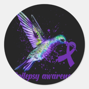 Hummingbird Paars Ribbon Epilepsy Bewustmakingsmaa Ronde Sticker