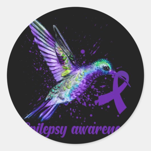 Hummingbird Paars Ribbon Epilepsy Bewustmakingsmaa Ronde Sticker (Voorkant)