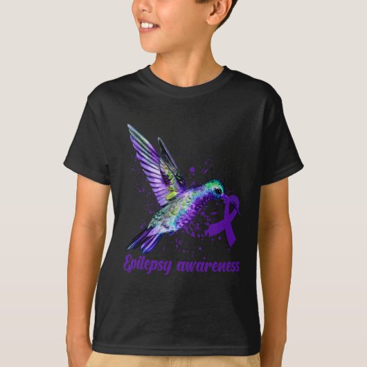 Hummingbird Paars Ribbon Epilepsy Bewustmakingsmaa T-shirt (Voorkant)