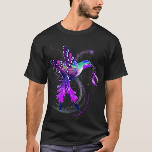 Hummingbird Paars Ribbon Pancreas Cancer T-shirt (Voorkant)
