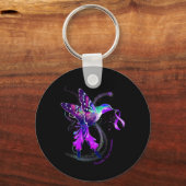 Hummingbird Paars Ribbon Pancreatic Cancer Awaren Sleutelhanger (Voorkant)