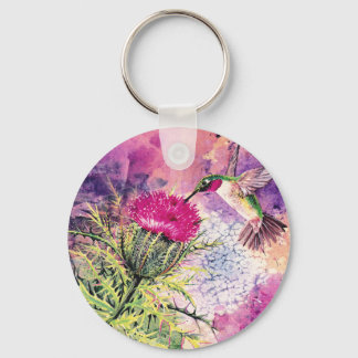Hummingbird Paars Thistle Art Print Sleutelhanger