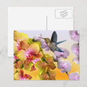 Hummingbird, Paarse Lilacs, gele roze orchideeën Briefkaart (Voorkant / Achterkant)