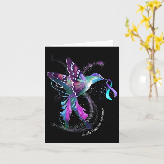 Hummingbird Paarse Ribbon Suicide Prevention Aware Kaart (Gele Bloem)