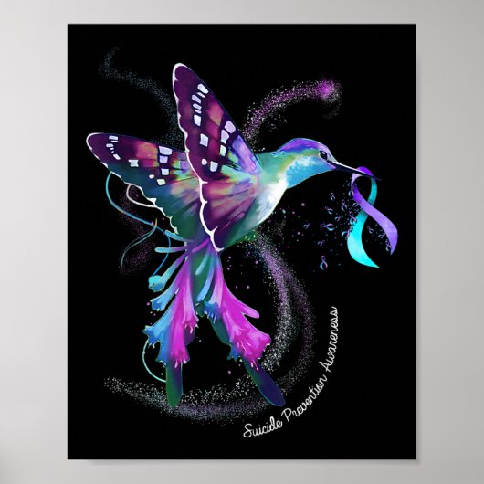 Hummingbird Paarse Ribbon Suicide Prevention Aware Poster (Voorkant)