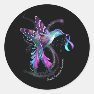 Hummingbird Paarse Ribbon Suicide Prevention Aware Ronde Sticker