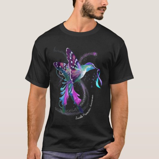Hummingbird Paarse Ribbon Suicide Prevention Aware T-shirt (Voorkant)