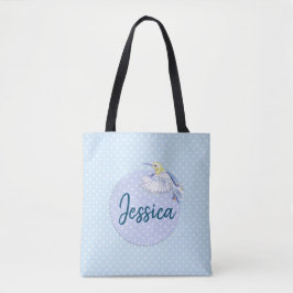 Hummingbird Patch over Polka Dots Tote Bag