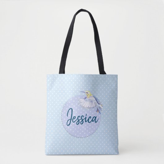 Hummingbird Patch over Polka Dots Tote Bag (Voorkant)