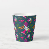 Hummingbird Patroon Roze Paars Blauwgroen Tropisch Latte Mok (Voorkant)