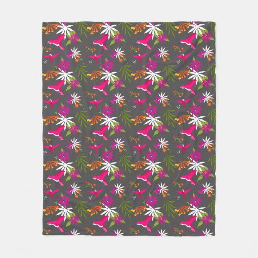 Hummingbird Pattern Pink Grey Tropical Print Fleece Deken (Voorkant)