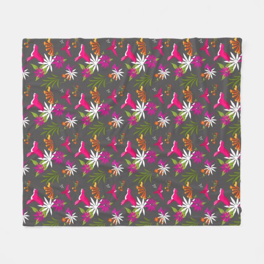 Hummingbird Pattern Pink Grey Tropical Print Fleece Deken (Voorkant (Horizontaal))