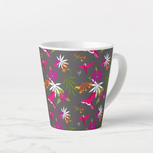 Hummingbird Pattern Pink Paars Grey Tropical Latte Mok (Rechterhoek)