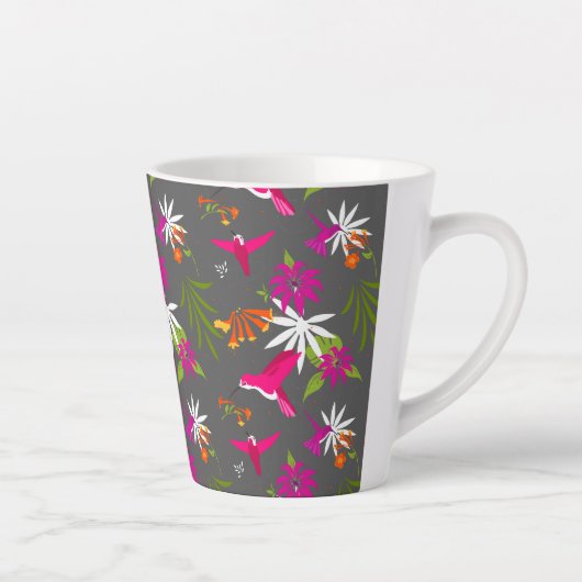 Hummingbird Pattern Pink Paars Grey Tropical Latte Mok (Rechts)