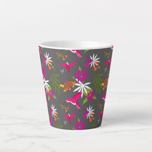 Hummingbird Pattern Pink Paars Grey Tropical Latte Mok (Voorkant)