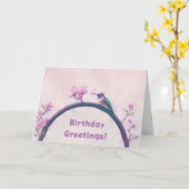 Hummingbird Pink Art Verjaardag Kaart (Gele Bloem)