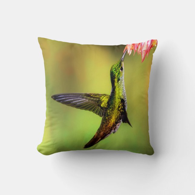 Hummingbird Pink Flower Bird Kussen (Voorkant)