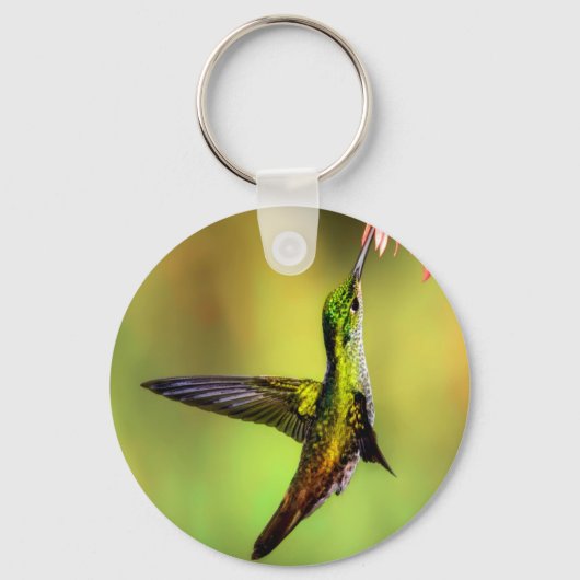 Hummingbird Pink Flower Bird Sleutelhanger (Voorkant)