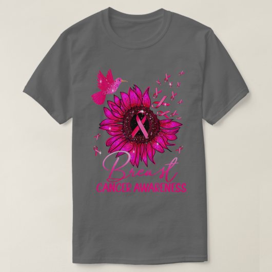 Hummingbird Pink Sunflower Breast Cancer Awareness T-shirt (Design voorkant)