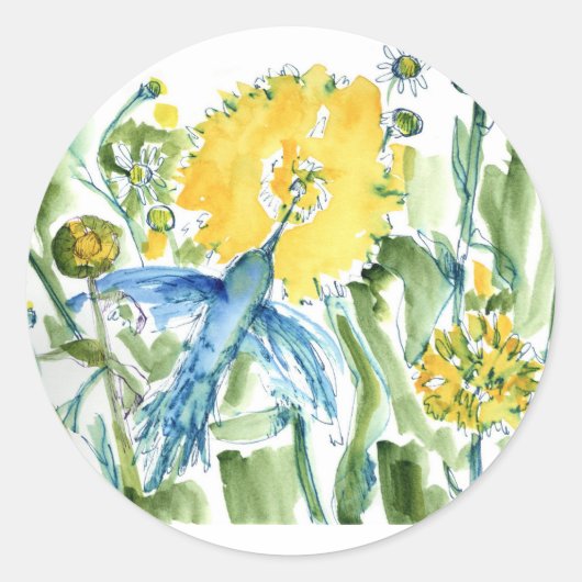 Hummingbird Pollinator Garden Waterverf Ronde Sticker (Voorkant)