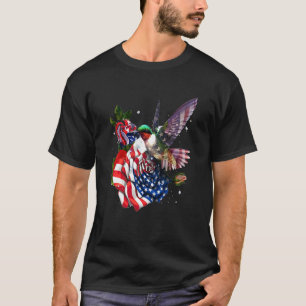 Hummingbird Proud en Roos American Flag 4th of Ju T-shirt