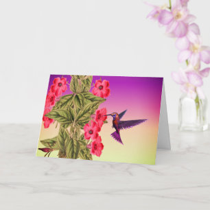 Hummingbird Red Flowers Birthday Card Kaart