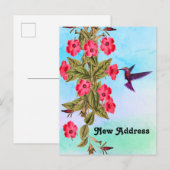 Hummingbird Red Flowers Blue Shades Background Aankondigingskaart (Voorkant / Achterkant)