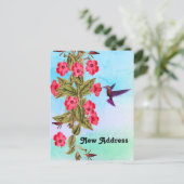 Hummingbird Red Flowers Blue Shades Background Aankondigingskaart (Staand voorkant)