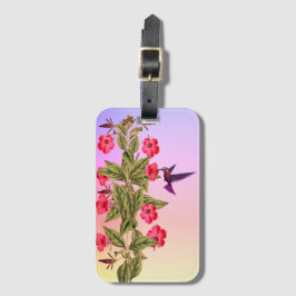 Hummingbird Red Flowers op Sunrise Bagagelabel