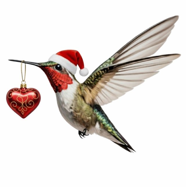 Hummingbird & Red Heart Bird Christmas Ornament Fotobeeldje Ornament (Voorkant)