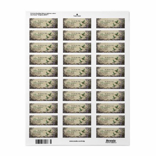 Hummingbird Return Address Label (Full Sheet)