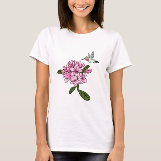 Hummingbird & Rhododendron Flower T-Shirt (Voorkant)