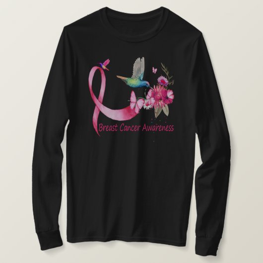 Hummingbird ribbon breast cancer awareness t-shirt (Design voorkant)