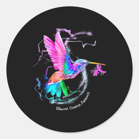Hummingbird ribbon breast kanker awareness ronde sticker (Voorkant)